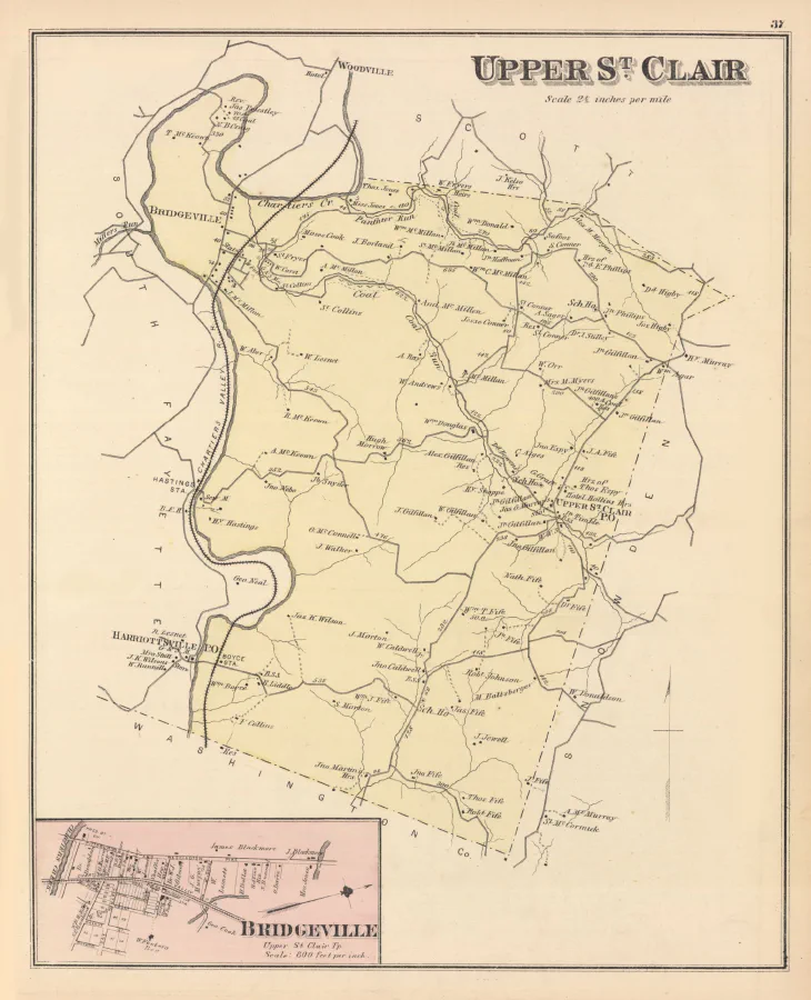 1876 G.M. Hopkins atlas, Plate 37 — Upper St. Clair and Bridgeville