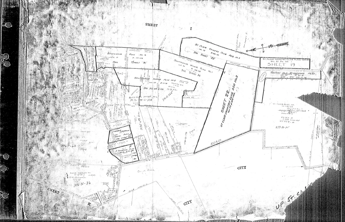 Allegheny County tax-parcel survey c. 1965 showing the area before Ridgewood Manor was platted